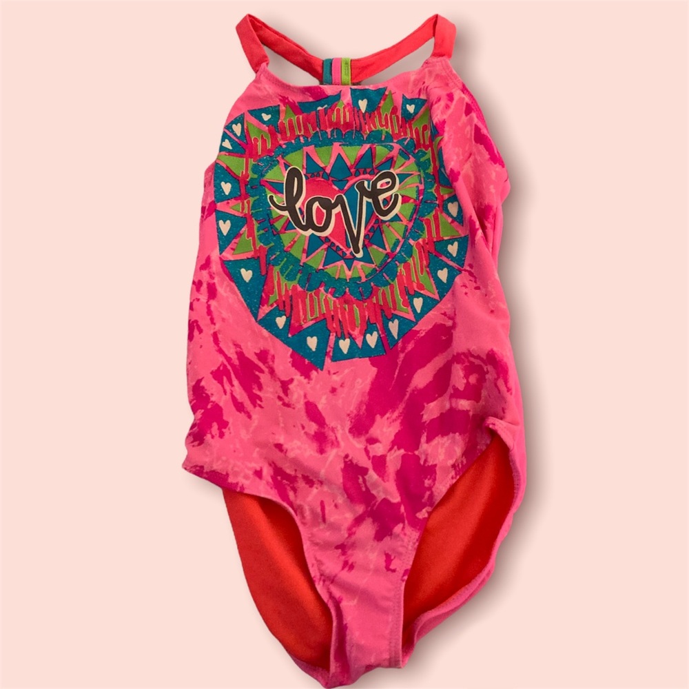 Pink one piece LOVE swimsuit